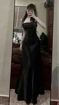 Vestido de Festa Preto com Alças Finas Elegante, Modelo Sereia, Vestido de Noite Sedutor Y7669