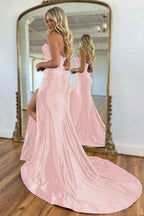 Navy Mermaid Sweetheart Long Corset Prom Dress with Slit