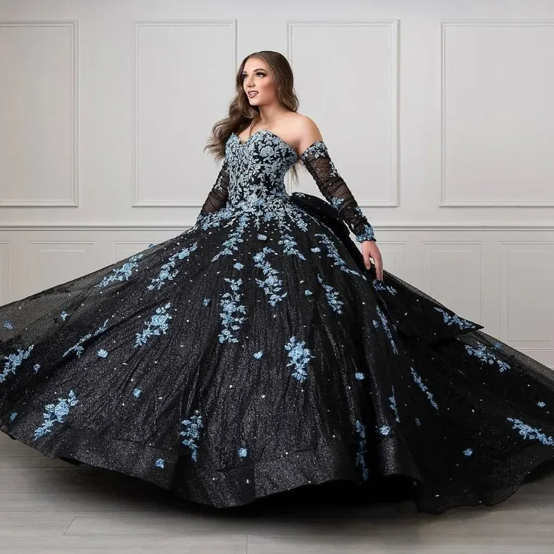 Unique Black and Light Blue Quinceanera Dress Princess Dress Sweet 16 Dress Ball Gown Y4319