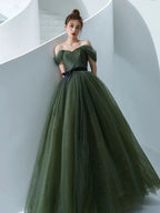 Robe longue de bal en tulle vert simple, robe de soirée en tulle vert Y1554