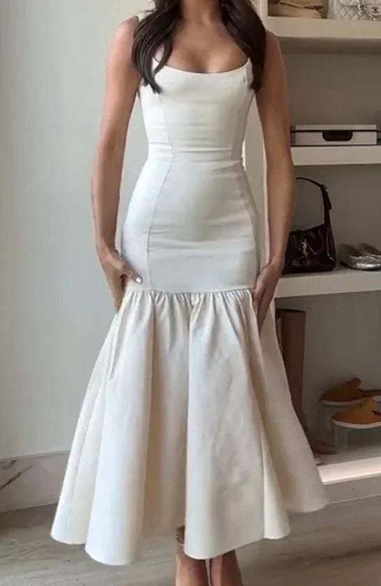 Vestido de Festa Sereia Marfim Bonito Vestido Longo de Cetim para Baile de Finalistas Y8014