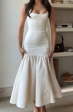 Vestido de Festa Sereia Marfim Bonito Vestido Longo de Cetim para Baile de Finalistas Y8014