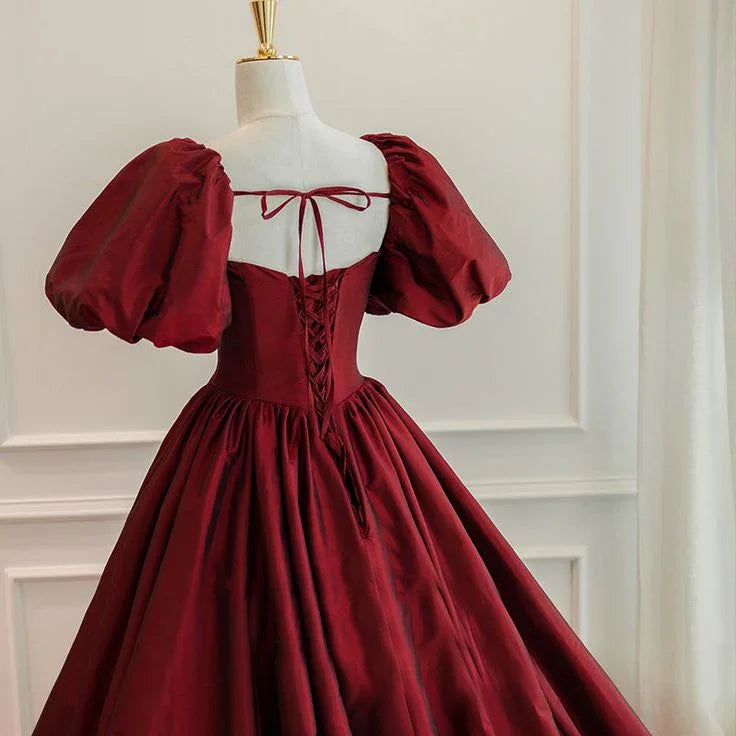 Vestidos de noite compridos até ao chão, de mangas curtas, cor vinho, vestidos formais de baile Y6973