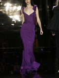 Vestido de Noite Longo de Cetim Roxo Bonito Estilo Sereia Vestido de Baile Y8217