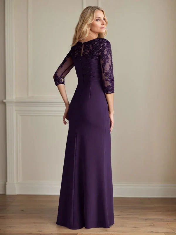 Abito da madre della sposa in crepe elasticizzato con fodera in pizzo color prugna
