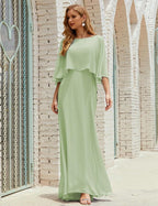 Bridesmaid Dress Women Long Sleeve V-Neck Chiffon Formal Wedding Party Dress 28018