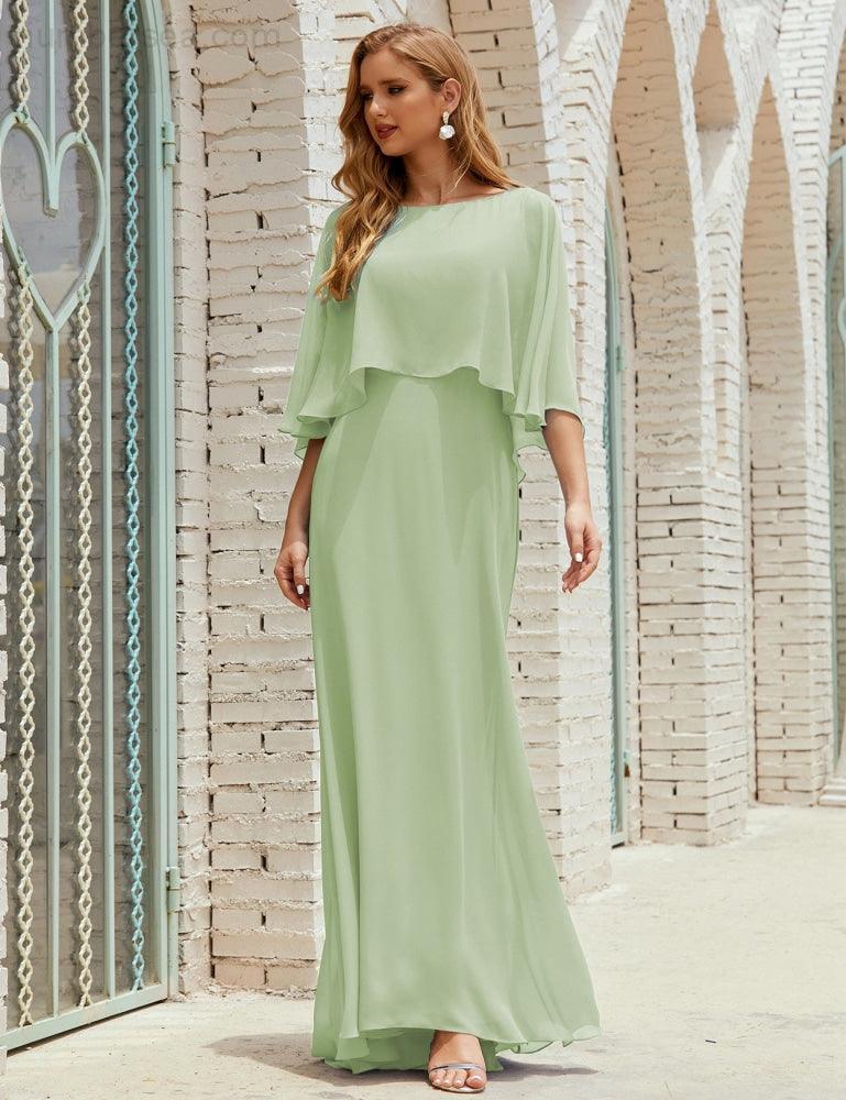 Bridesmaid Dress Women Long Sleeve V-Neck Chiffon Formal Wedding Party Dress 28018