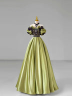 Chic Green Bow Lace Beaded Satin Prom Dress Off-The-Shoulder Ball Gown Y7745