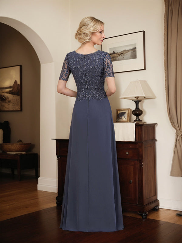 A-line Scoop Floor-Length Lace Chiffon Mother of the Bride Dress With Sequins