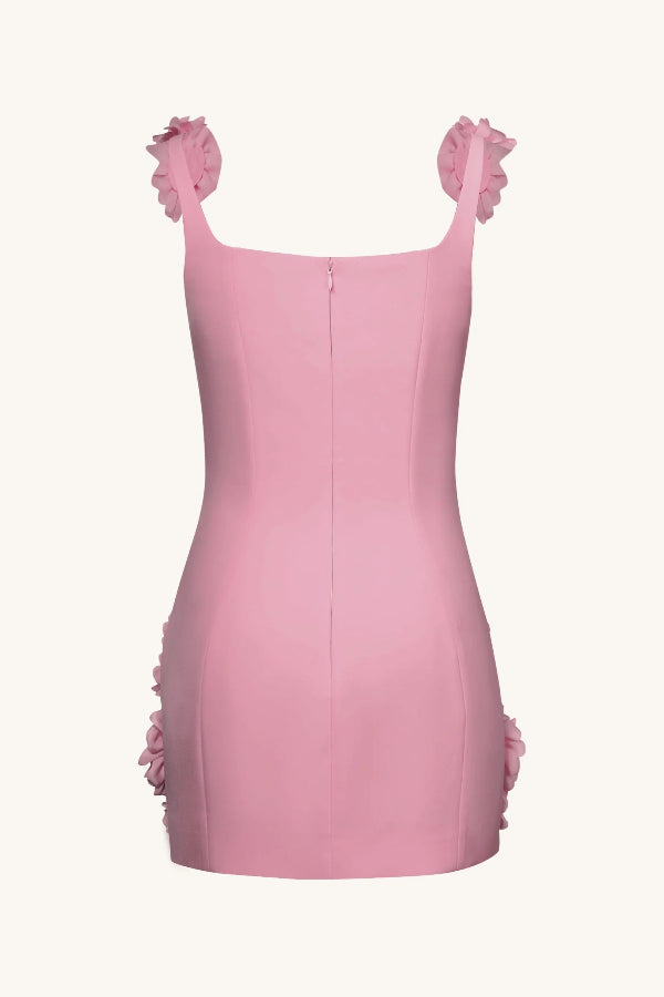 Robe courte cintrée sexy avec bretelles à motifs floraux en 3D