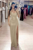 Custom Color Strapless Mermaid Long Prom Dress With High Slit