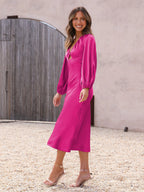 Vestido de Dama de Honra de Satinado de Alta Qualidade com Laços nas Costas e Decote Aberto, Vestido Elegante para Mulheres, Vestido de Noite, Vestido