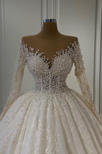 Charming Long Sleeve Ball Gown Wedding Dress With Lace Beads