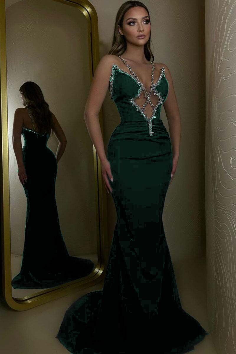 O vestido do baile de finalistas da sereia da correia de espaguetes frisou o vestido longo com cores feitas sob encomenda