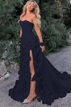 Strapless Long Mermaid Prom Dress With Split Appliques Custom Colors And Sizes