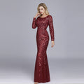 Primavera multi-cor manga longa em torno do pescoço fishtail banquete vestido de noite para mulher