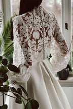 Bmbridal Long Sleeves Lace Satin Mermaid Bridal Dress With Pockets