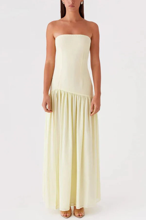 Robe longue patchwork Eden en mousseline semi-transparente sans bretelles