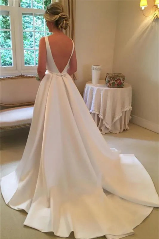 Chic Sleeveless Satin Princess Wedding Dress With Open Back