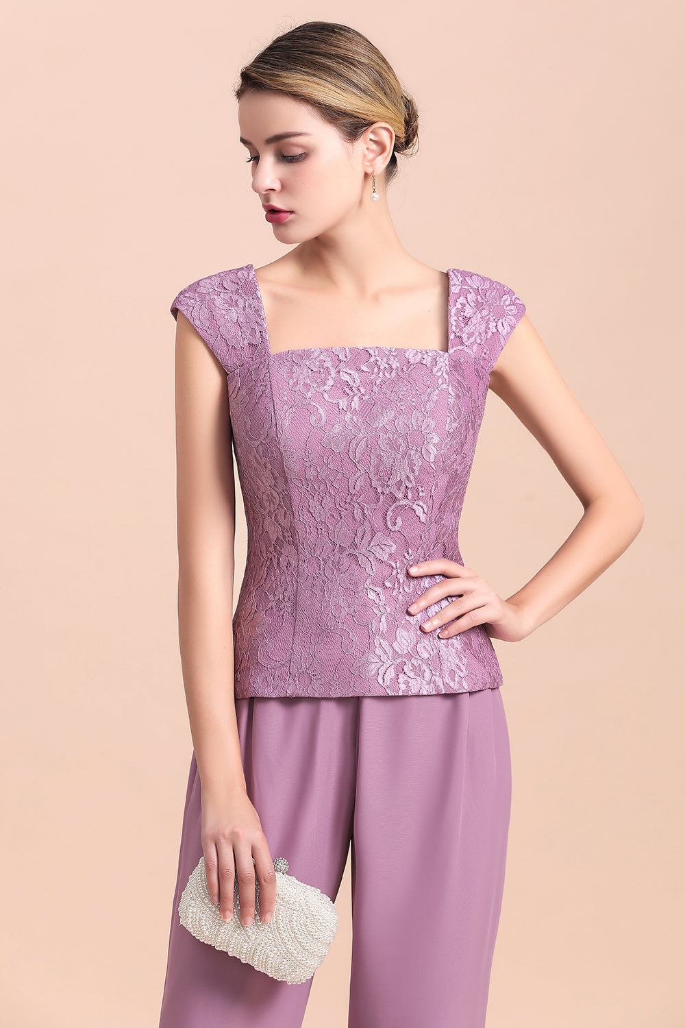 BMbridal Elegant Cap-Sleeves Lace Chiffon Affordable Mother of Bride Online with Wrap