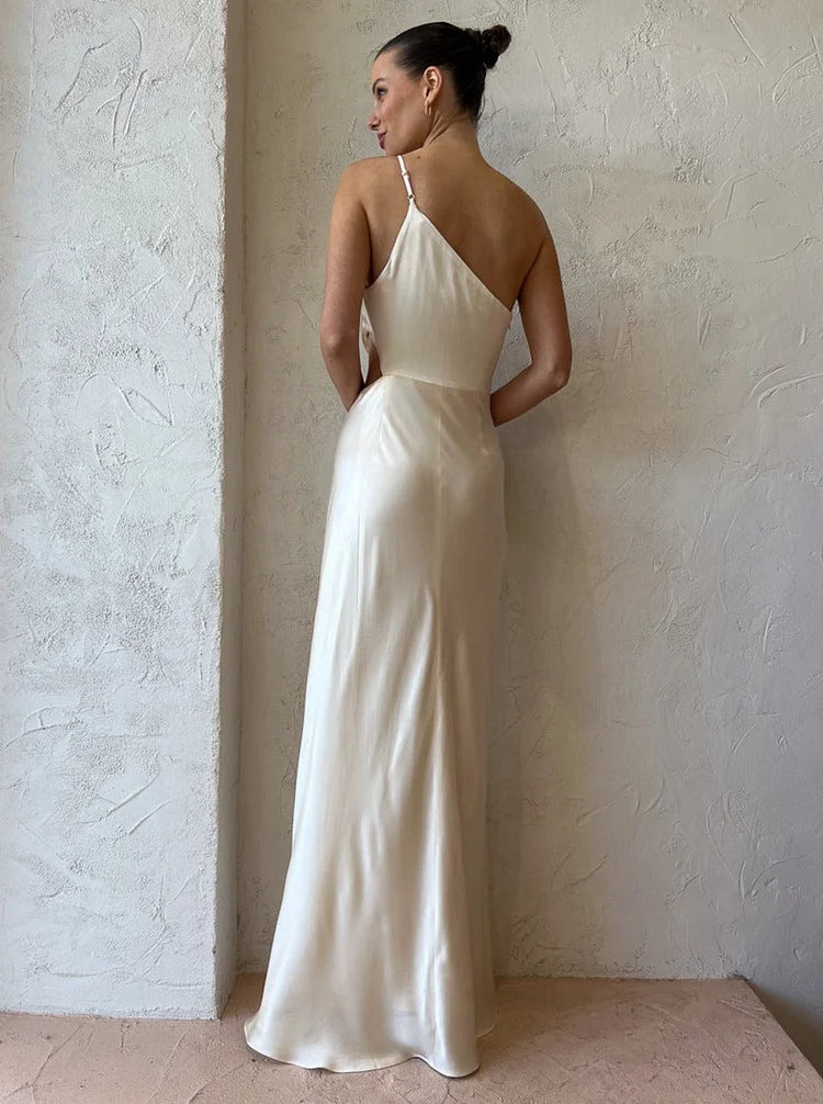 Abito da Sera Maxi Cami con Spalla Scoperta, Spacco Alto e Drappeggio
