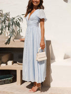 Abito con Maniche a Sbuffo, Scollo a V e Orlo Lungo Oversize