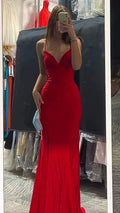 Robe de bal longue rouge élégante sirène col en V robe de soirée Y422