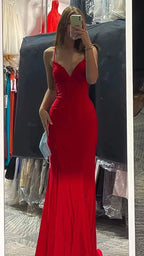 Robe de bal longue rouge élégante sirène col en V robe de soirée Y422