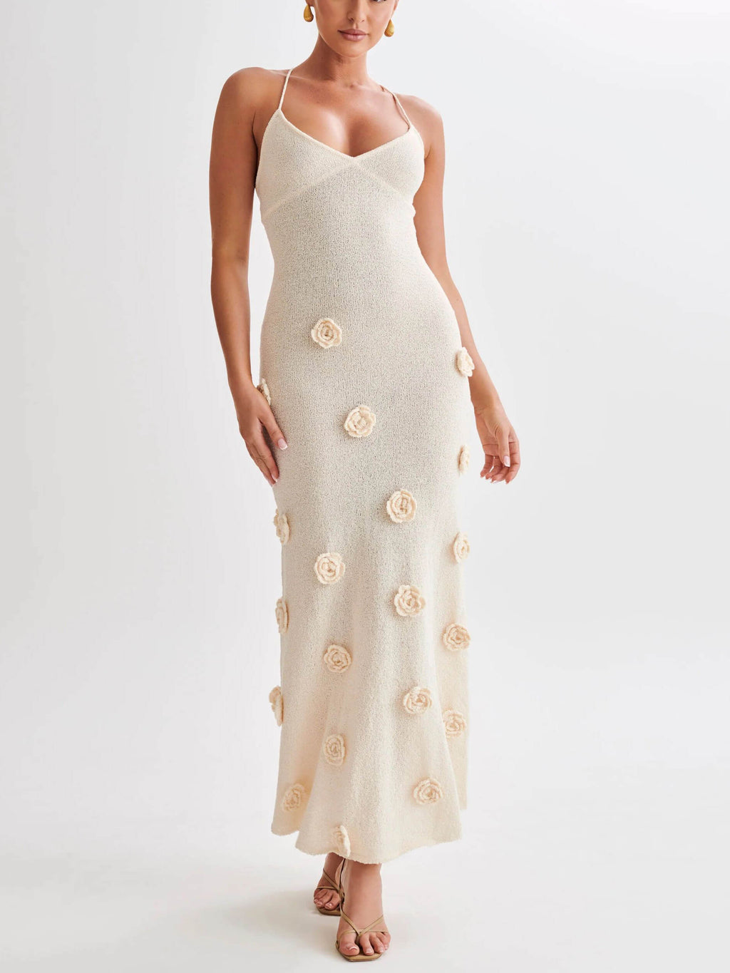 Robe mi-longue fleurie en tricot