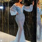 Primavera verão roupa de mulher vestido casual elegante dourado decote em v transparente vestido de noite rabo de peixe