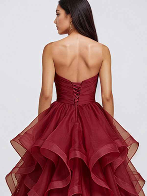 One Shoulder Gold A Line Evening Gown With Pleated Draped Skirt Belt