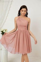 Women Chiffon Short One Shoulder Bridesmaid Dress Formal Dresses for Party Homecoming  2804