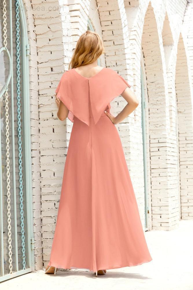 Mother of The Bride Dresses Plus Size V-Neck Floor Length Formal Prom Dress for Wedding Guest 28020