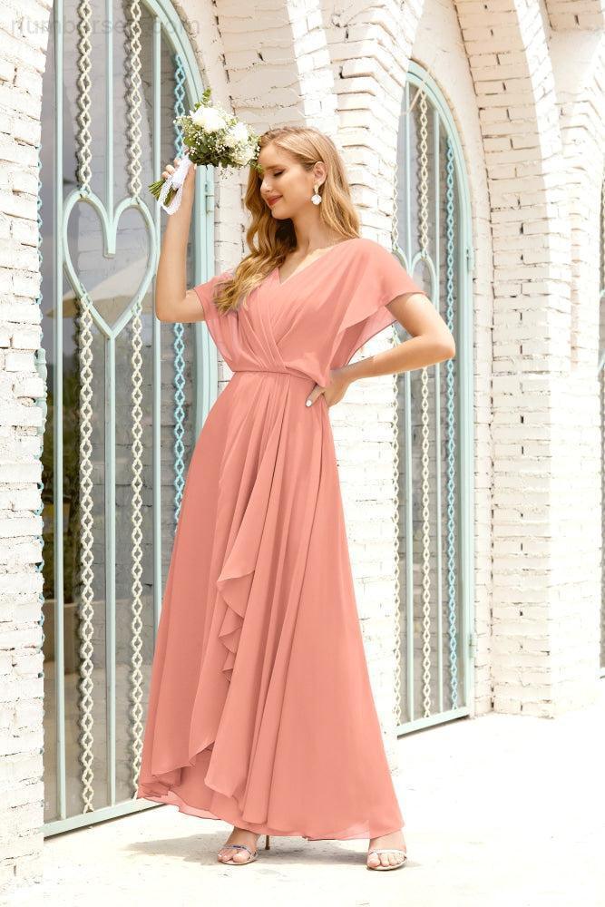 Mother of The Bride Dresses Plus Size V-Neck Floor Length Formal Prom Dress for Wedding Guest 28020