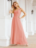 Formelles Ballkleid Elegantes ärmelloses Brautjungfernkleid mit V-Ausschnitt für Hochzeitsfeier 28037