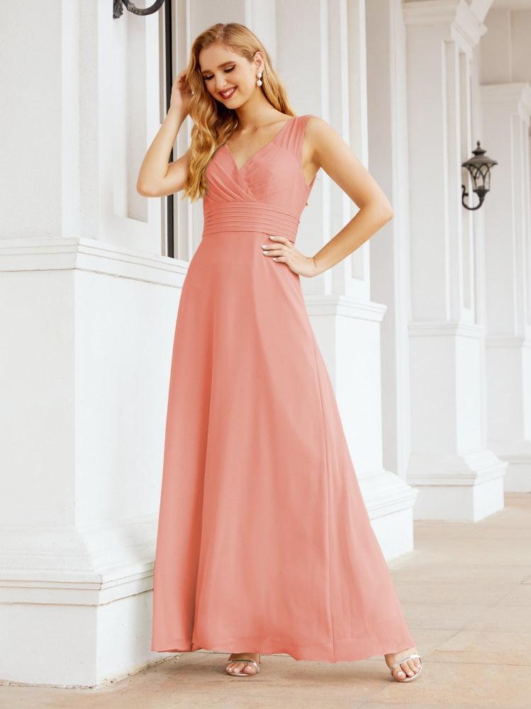 Formelles Ballkleid Elegantes ärmelloses Brautjungfernkleid mit V-Ausschnitt für Hochzeitsfeier 28037