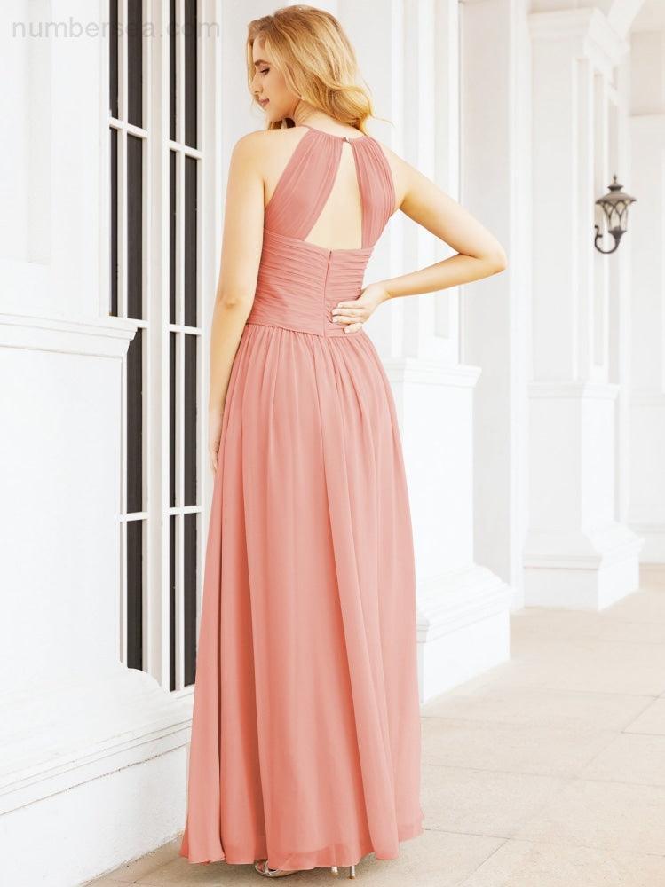 Sleeveless Bridesmaid Dresses Long Prom Gown Zipper with Keyhole Back 28056