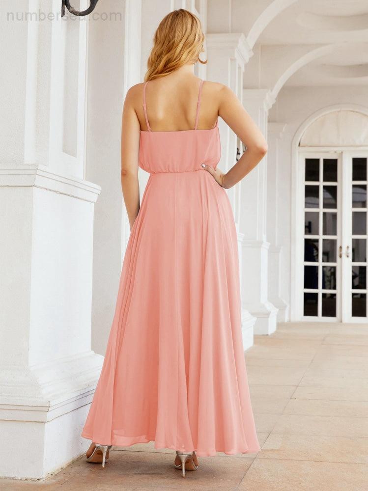 Numbersea Vestidos compridos de dama de honor com alças Vestido formal em linha A para jovens 28029