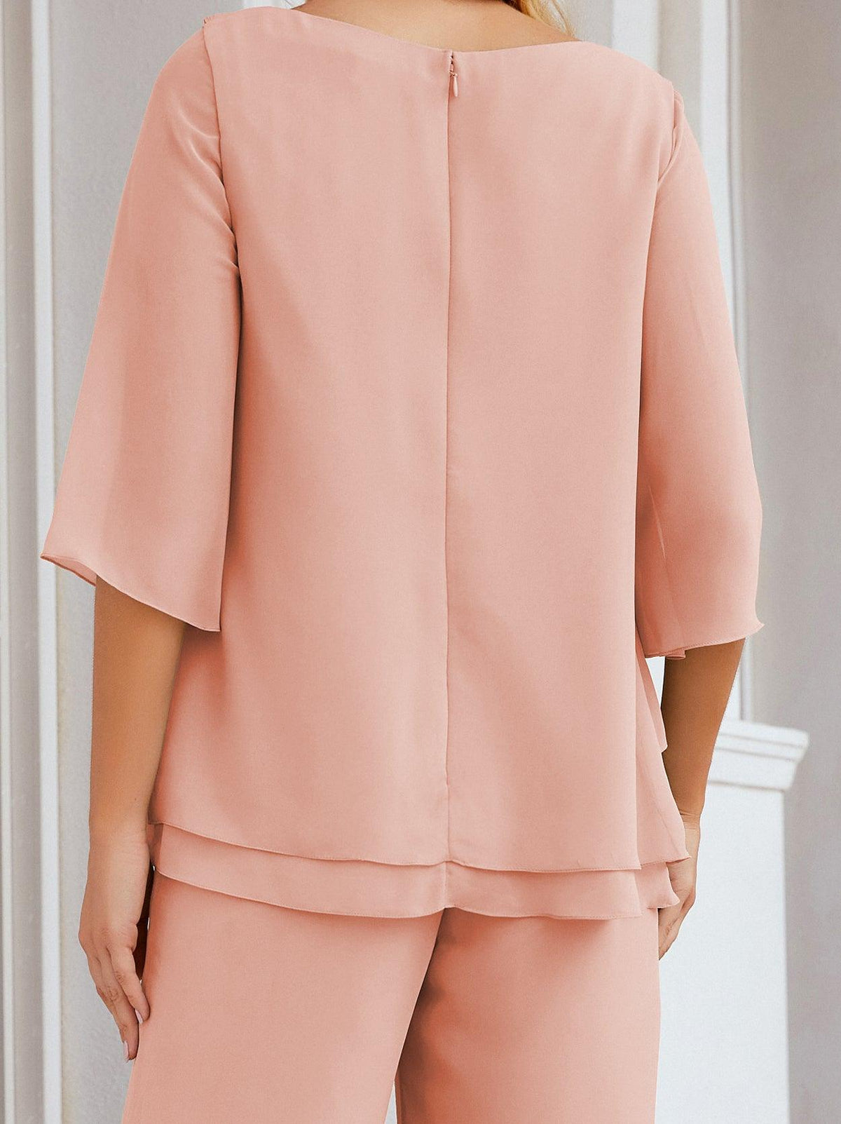 Numbersea Elegantes 2-teiliges Kleid für die Brautmutter Große Größen Hosenanzug mit Rüschenschichten Silberner Hausmantel 28064