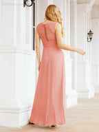 Formelles Ballkleid Elegantes ärmelloses Brautjungfernkleid mit V-Ausschnitt für Hochzeitsfeier 28037