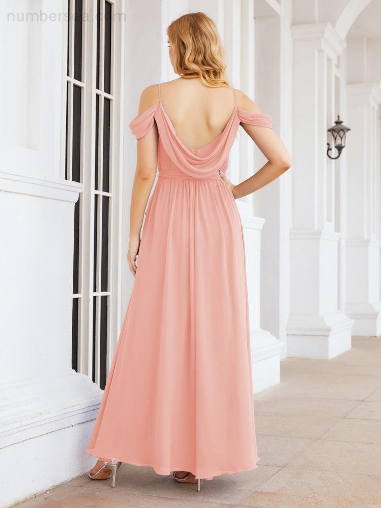 Numbersea Abito da Damigella in Chiffon con Spalle Scoperte, Abito Lungo Formale per Laurea con Schiena a Mantella 28069