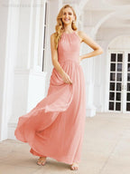 Sleeveless Bridesmaid Dresses Long Prom Gown Zipper with Keyhole Back 28056
