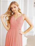 Spaghetti Strap Bridesmaid Dresses V-Neck Long A-Line Formal Prom Gowns 28063