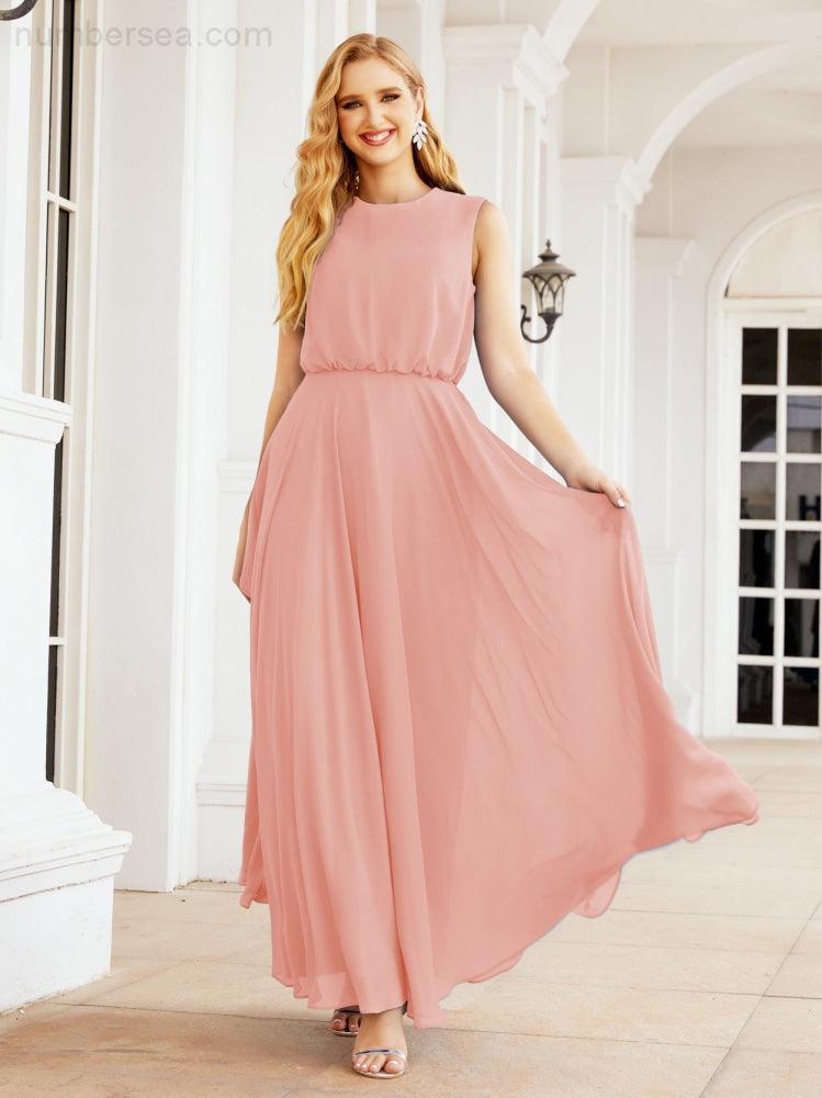 Sleeveless Long Bridesmaid Dress A line Formal Evening Prom Gown 28025