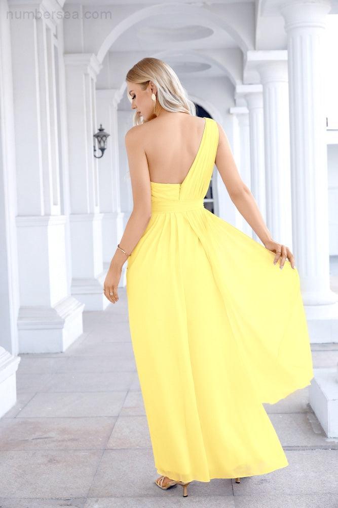 Ladies Chiffon One Shoulder Bridesmaid Evening Dress Wedding Party Evening Dress 28133