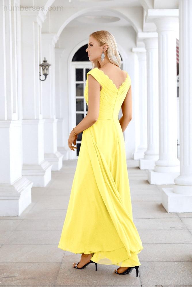 Ladies Chiffon V Neck Sleeveless Floor Length Bridesmaid Evening Dress Wedding Party Evening Dress 28126