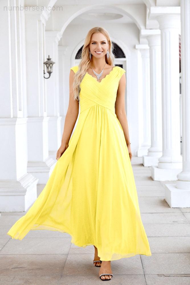Ladies Chiffon V Neck Sleeveless Floor Length Bridesmaid Evening Dress Wedding Party Evening Dress 28126