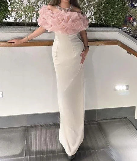 فستان سهرة طويل أنيق بكتف مكشوف وتطريز مطوي للحفلات Y7594