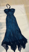Vintage Neckholder Perlen Marineblau Chiffon Meerjungfrau Ballkleid Langes Festliches Abendkleid Y7504