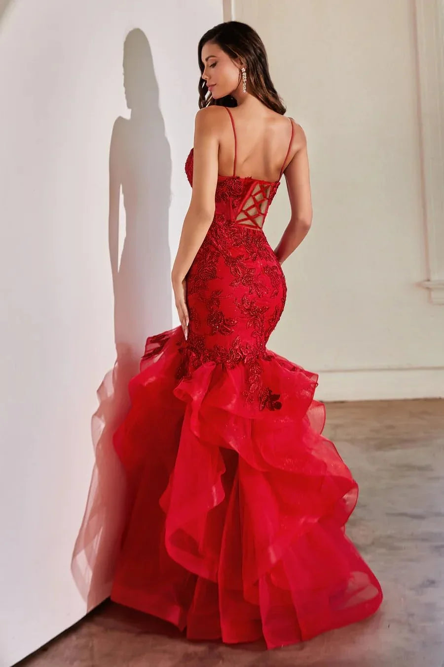 Vestidos de fiesta largos de tul con apliques de encaje para mujer, estilo sirena con volantes y brillo, vestido formal de noche para eventos